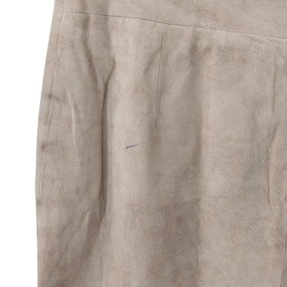 OLSEN EUROPE! FAWN BEIGE/TAN GENUINE SUEDE LEATHER GORED FULL A-LINE SKIRT!SZ 12 - Picture 13 of 14